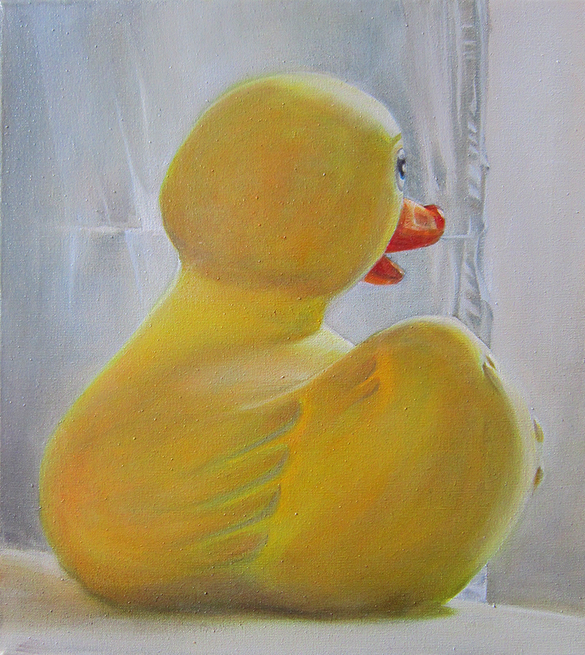 Rubber Duck portrait by a window 60x54 oil on canvas 2015 small